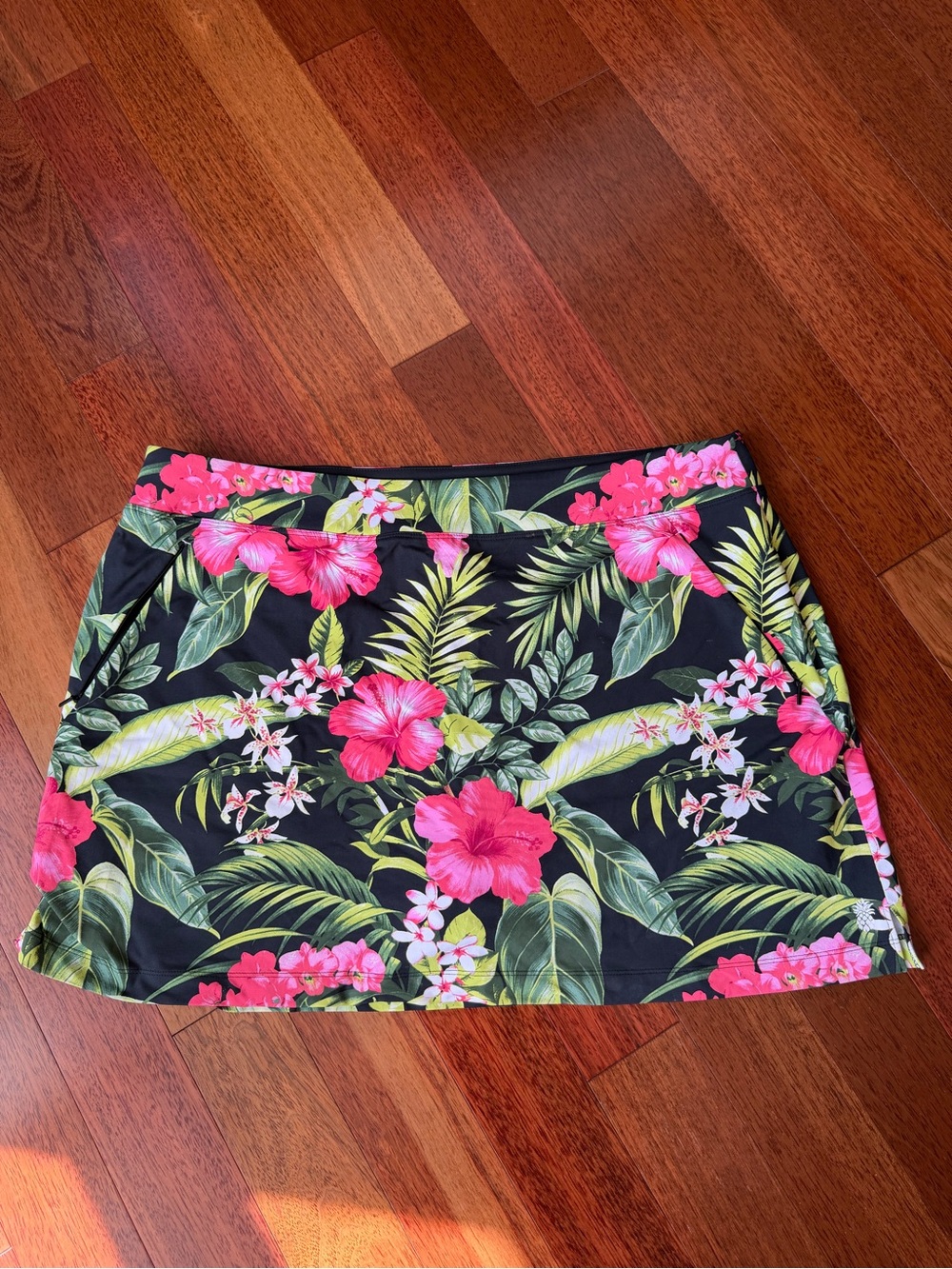 Tommy Bahama Black Skort with Pink Tropical Floral Pattern